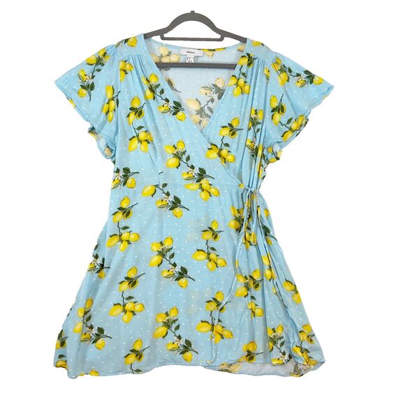Forever 21 Wrap Top Women 2X Blue Yellow Lemon Limoncello Amalfi European Summer - Picture 1 of 5